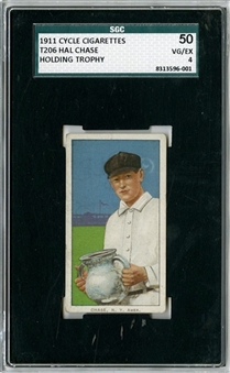 1909-11 T206 White Border Hal Chase, Holding Trophy, Rare "Cycle 460" Back - SGC 50 VG/EX 4